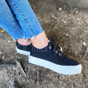 Black Lace Up Platform Sneakers